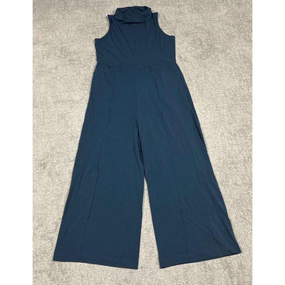 Pact Wide Leg Jumpsuit Womens XL Organic Cotton Pockets Dark Teal Comfort